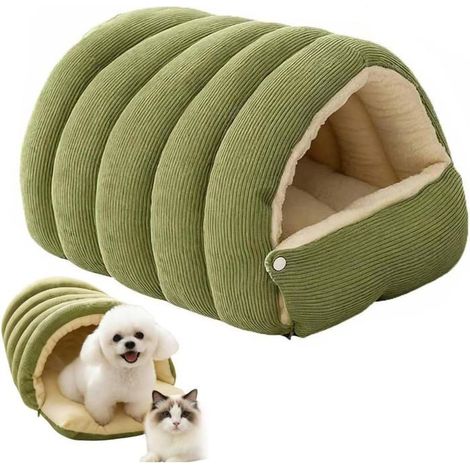 1 pc Nid Douillet pour Chat, Panier Chaud, Lavable, Niche en Peluche pour Chats et Petits Chiens (Vert,45x30x19cm) (1/4)