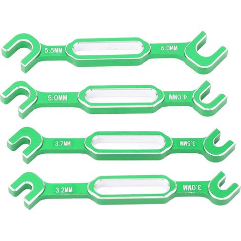 Schraubenschlüssel-Set für ferngesteuerte Autos (4-teilig), grün, 3,0 bis 6,0 mm Aluminiumwerkzeuge.