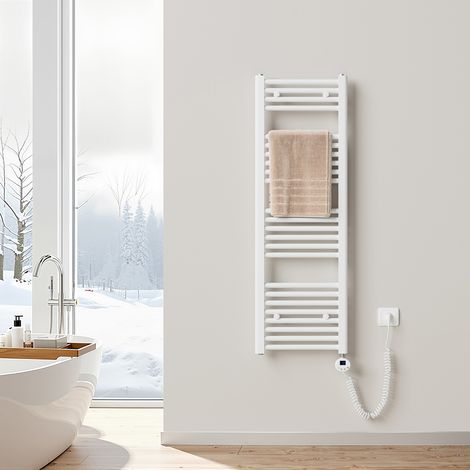 Heilmetz Badheizkörper Elektrisch Handtuchwärmer mit Digitalem Thermostat mit Timer-Funktion Gerade Handtuchtrockner 120x40cm Weiß 500W