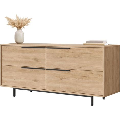Credenza Follo, Madia 4 Vani, 4 Ante, Apertura a Ribalta, 160x45x74h cm Marrone Rovere