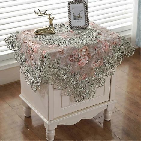 Nappe carrée de luxe en patchwork de dentelle damassée, petite nappe élégante en dentelle brodée de fleurs, idéale pour les fêtes, la cuisine, la salle à manger et les pique-niques. (1/5)