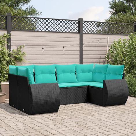 vidaXL Set Divani da Giardino 6 pz con Cuscini Nero in Polyrattan (1/5)