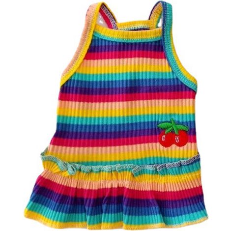 1 robe à rayures arc-en-ciel pour chien, vêtement d'été en coton, robe légère pour chiot et chienne, tenue pour chat (1/5)