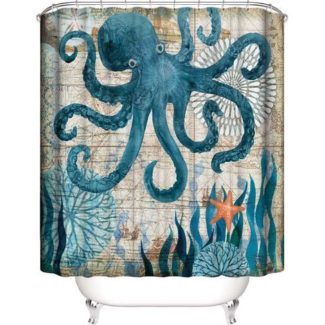 Rideau de douche à motif pieuvre, 180 x 200 cm, rideau de douche navigation, eau