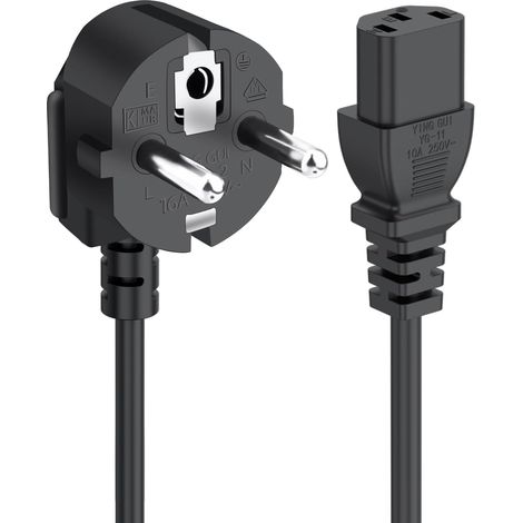 Câble d'alimentation 230V 1.5m,avec Contact de Mise à la Terre à Un Angle pour la Prise C15,IEC 320,Cable d'alimentation PC à 3 Broches, Couleur Noire (1.5m) (1/5)