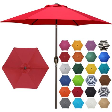 Parasol de terrasse de 2,3 m, parasol de jardin avec manivelle d'inclinaison à bouton poussoir (rouge) (1/5)
