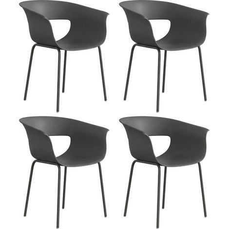 Juego de 4 sillas ergonómicas para balcón o terraza, color gris oscuro. (1/5)