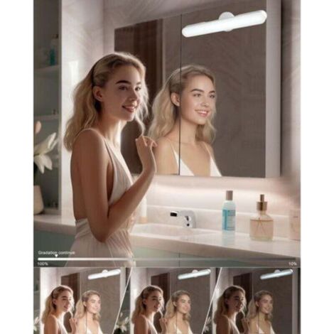 Sans Fil Miroir Coiffeuse Led Pour Miroir, Rechargeable 4000 mAh Lumiere Coiffeuse Lampe, Autocollant Lumière Coiffeuser Pivotant à 360° Amovible et Portable