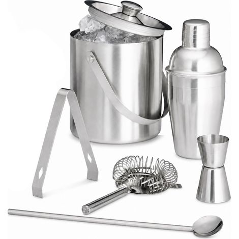 juego de 7 piezas para cócteles, para bartenders aficionados, coctelera, pinzas para hielo, colador, medidor, cubitera (1/5)