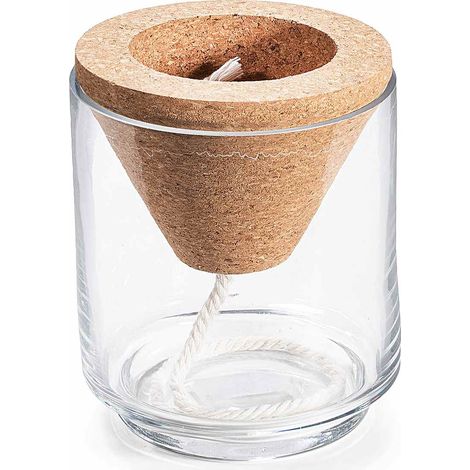 Vasi cilindrici in vetro trasparente con bordo al taglio vivo e cono con corda autoirrigante, set da 4 pezzi, Ø 12 cm x 15 H