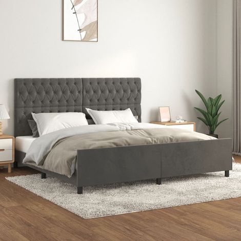 Cadre de lit 200 x 200 cm avec tête de lit, velours gris foncé, sans matelas - PANGIVO (1/5)