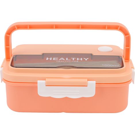 Boîte à lunch en plastique à 3 compartiments, 1000 ml, compatible micro-ondes, rose tendre, idéale pour les enfants, les adultes, les étudiants et les employés de bureau. (1/5)