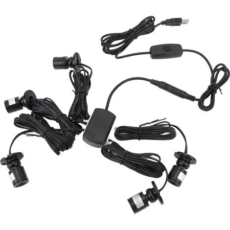 Lot de 5 mini spots LED USB 5V de 2 m (6,6 pi) à lumière chaude, avec variateur, pour bijoux, vitrines, œuvres d'art, plantes et tableaux (noir). (1/5)