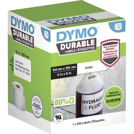 DYMO 2112287 Rouleau d'étiquettes 159 x 104 mm film polypropylène blanc 200 pc(s) fixation permanente Etiquette univers (1/3)