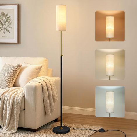 Lampadaire, Lampe sur Pied, Hauteur Réglable de 140,5 à 171 cm, Style Minimaliste, Interrupteur à Pied, Abat-Jour en Tissu, Douille E27, Noir mat LFL022BD02 (1/5)