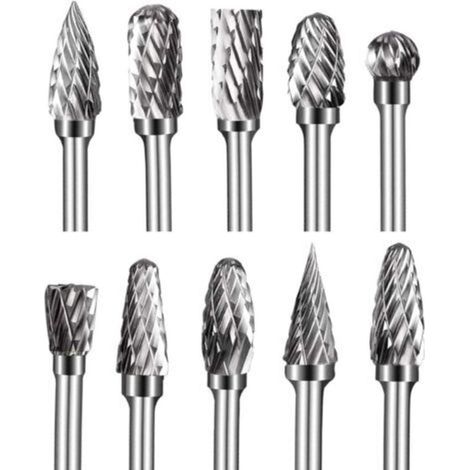 10pcs Double Cut Tungsten Carbide Shank Burrs 1/8” Rotary Burr Kit 6mm Sharpening Head (1/5)