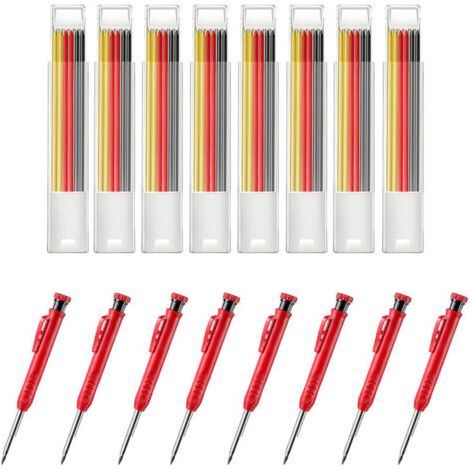 Lot de 8 porte-mines charpentier automatiques solides avec recharges crayon pour le dessin, travail du bois plomb, Noir, Jaune, Rouge (1/5)