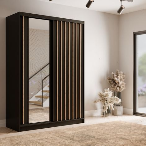 Armoire dressing moderne noir et bois 155cm CELIA (1/5)