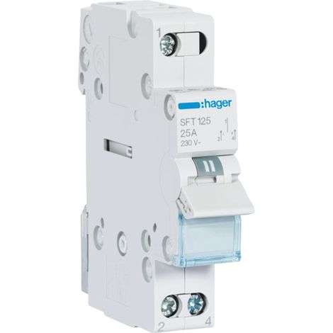 Hager – Commutateur modulaire 1 pôle 25A – Conformité RoHS – Tension d'entrée AC 230V – Pour installations électriques professionnelles (1/4)