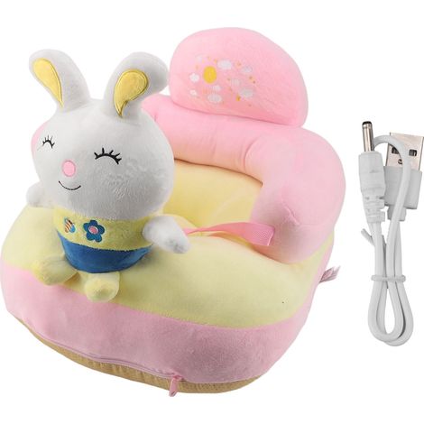 Fauteuil bébé avec support de sol, Bluetooth, peluche, adorable animal de dessin animé, réglable, pour apprendre à s'asseoir, câble USB inclus, lapin, idéal pour les tout-petits (garçons et filles). (1/5)