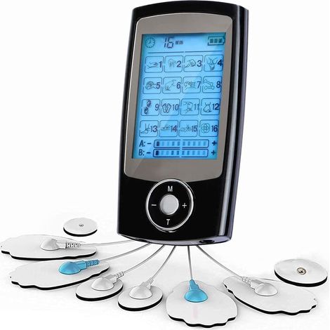 Électrostimulateur TENS Anti-Douleur et électrostimulation Musculaire EMS - rééducation, soulagement des douleurs, Massages, Soins de kinésithérapie - 16 programmes de Massage + 8 électrodes