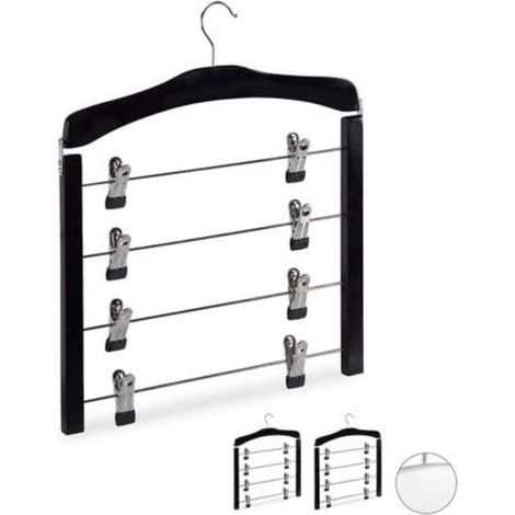 Lot de 3 cintres multiple en bois pour robes pantalons gain de place clips crochet 360 noir (1/3)