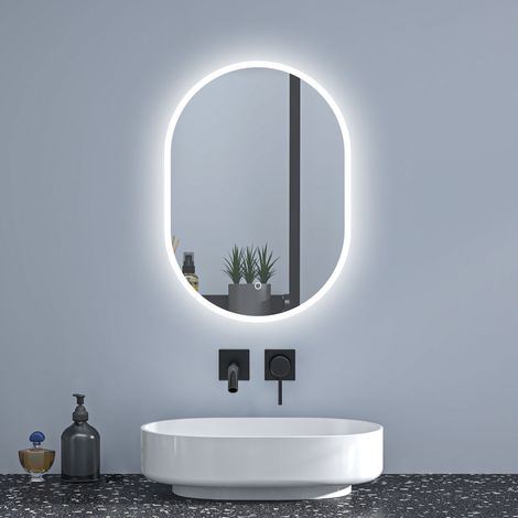 Oval LED Bathroom Mirror Anti Fog White Light Touch Sensor Vertical Horizontal Wall Mounted 500x700mm (1/5)