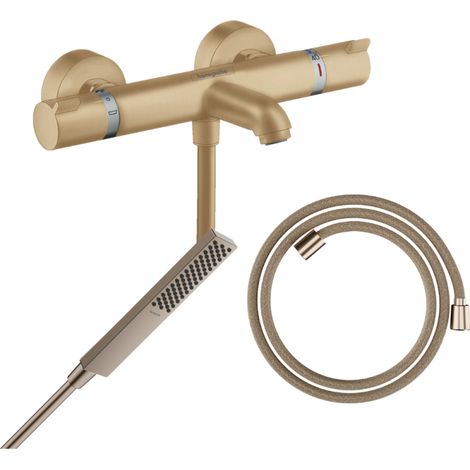 HANSGROHE Pack mezclador termostático para baño-ducha Ecostat Comfort + Designflex flexible + rociador Pulsify E bronce cepillado