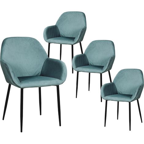ALESSIA - Lot de 4 Fauteuils Velours Côtelé Bleu Canard (1/5)