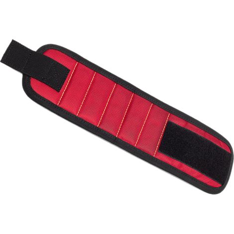 Magnetisches Armband für Schrauben und Werkzeuge, starke Eisenaufnahme, tragbar, verstellbar, 5 Magnete, rot (1/5)