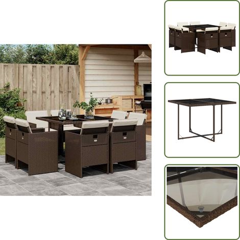The Living Store Ensemble à manger de jardin et coussins 9 pcs marron poly rotin - Chaises de jardin (1/5)