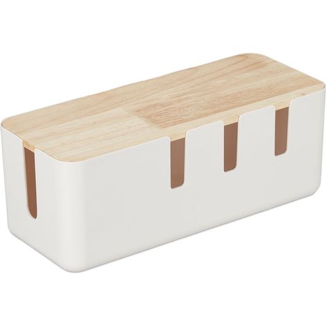 Caja organizadora de cables moderna para salón oficina 40 x 20 x 15 cm de madera blanca 130009309 (1/5)