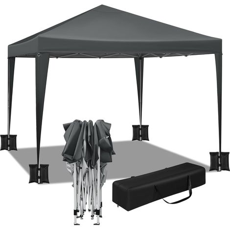 Tonnelle de Jardin 3x3m avec 4 Sacs de Sable WOLTU, Tente Pliante Auvent Pliable, Imperméable Protection du Soleil UV 50+ avec Sac de Transport Inclus, Hauteur Réglable, Anthracite (1/5)