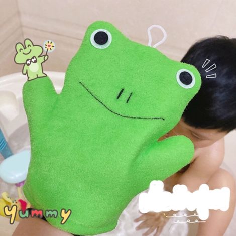 Gant de toilette exfoliant pour le corps, joli motif grenouille verte, taille unique, idéal pour enfants et adultes. Taille unique. (1/5)