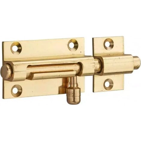 Verrou pour porte de meuble – Targette laiton étiré 50 mm – Pêne rond coulissant pour sécurité renforcée (1/2)