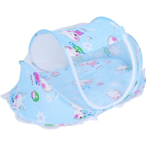 Couverture pliable anti-moustique pour bébé avec oreiller en coton et matelas coton, accessoires pour bébé maison extérieur (Bleu) (1/5)