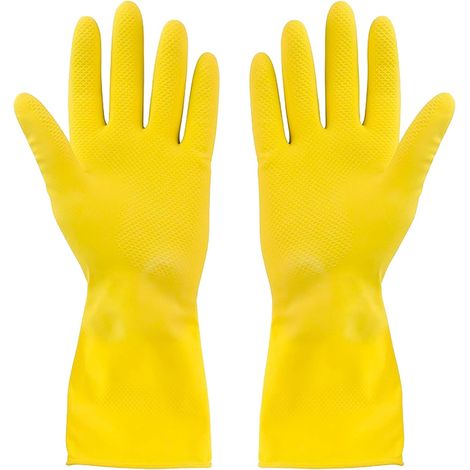 Lot de 3 gants de nettoyage jaunes, gants professionnels en latex de caoutchouc naturel (1/5)