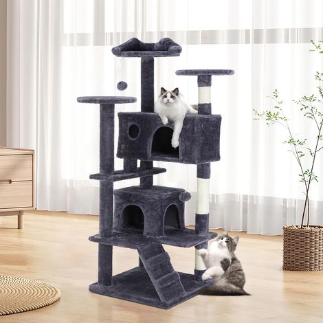 Arbre à Chat - Tour d'escalade - 135 cm - avec Grotte - Complet avec sisal - pour Chats de Tous âges - Gris foncé (1/5)