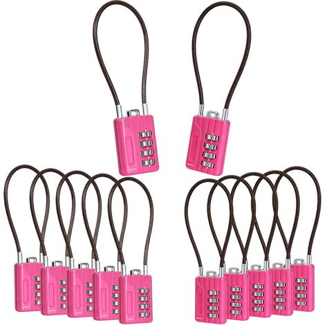 Cadenas à combinaison 4 chiffres 18cm câble en acier Rose lot de 12 pour casier & valise