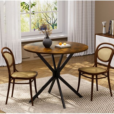 Table à manger ronde 90/90/78 cm, marron vintage et noire, pieds en métal (1/5)