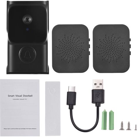 Sonnette intelligente WiFi avec caméra de porte avec 2 carillons Dingdong TY Contrôle par application Vision nocturne infrarouge Interphone vidéo rechargeable Audio bidirectionnel pour villa, bureau, (1/5)