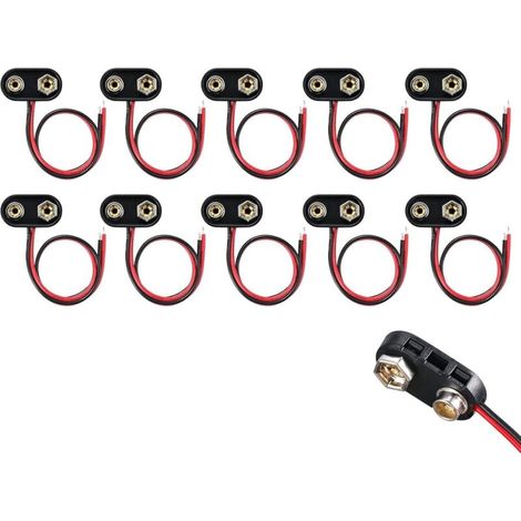 Lot de 10 connecteurs de batterie 9 V - Type I - Connecteur à clip de batterie 9 V - Avec câble de raccordement de 15 cm - Connecteur de batterie 9 V - Boucle - Boîtier en plastique - Type I (1/5)