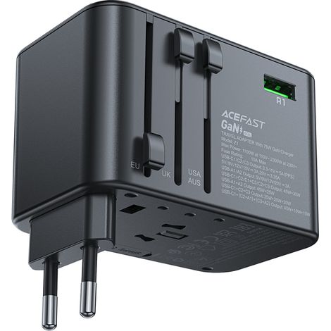 Chargeur de voyage universel GaN 2x USB-A 3x USB-C prises UK UE USA AUS Noir (1/5)