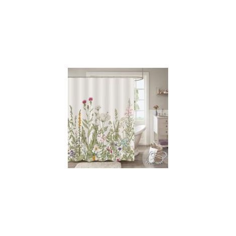 Cortina de ducha extralarga, de 182 cm x 182 cm, con un estampado floral vintage de coloridas flores silvestres y hierbas primaverales, de estilo rústico y elegante.