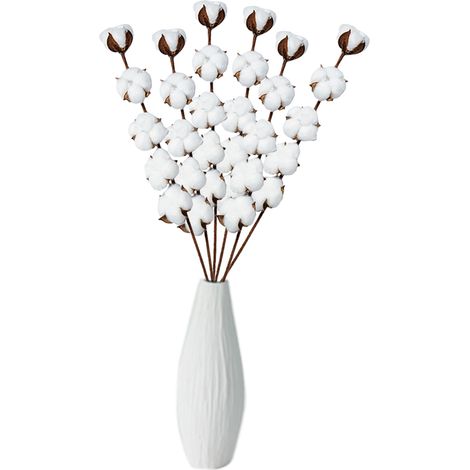 Lot de 6 branches de fleurs artificielles en coton, imitation tiges de coton séchées, pour la décoration de la maison, des fêtes et des mariages. (1/5)