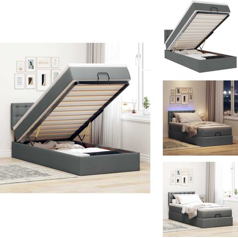 Ottoman-Bett mit Matratze & LEDs Dunkelgrau 100x200 cm Stoff - Ottoman-Bett - Ottoman-Betten - Bettrahmen - Bettgestell (1/5)