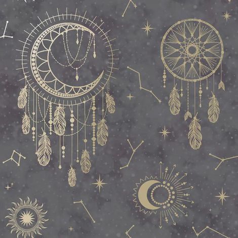 Holden Decor Dreamcatcher Black Gold Wallpaper Stars Constellation Metallic (1/4)