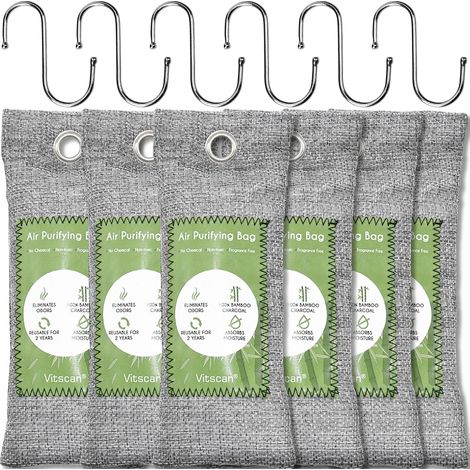 Lot de 6 sacs purificateurs d'air au charbon de bambou - Absorbeur d'odeurs - Désodorisant naturel pour voiture - Éliminateurs d'odeurs pour la maison, les animaux de compagnie, (1/5)