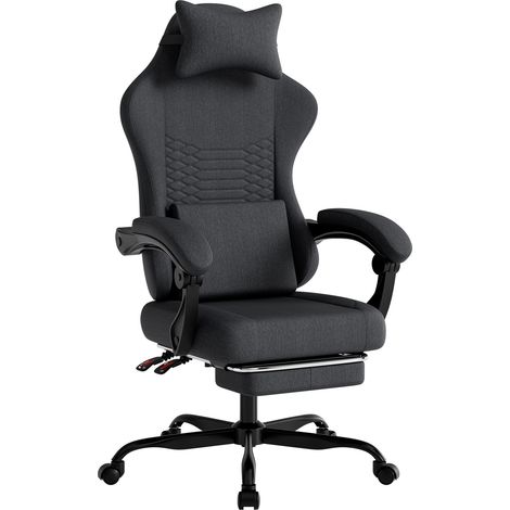 Ergonomischer Gamingstuhl aus Stoff mit Kopfstütze und Fußstütze, schwarz MODENUIT (1/5)