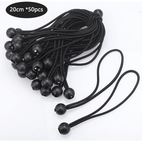 Tendeur Élastique,50 × Noir Bungee Tendeur Boule(20CM) Corde Elastique pour Bache, Elastique Crochet Portable Durable (1/4)